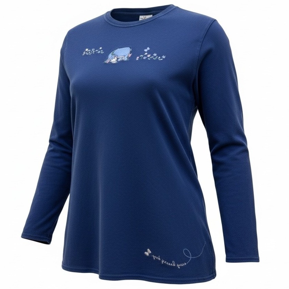 Vintage Disney Store Eeyore Women's L Large Embroidered Long Sleeve Shirt Blue